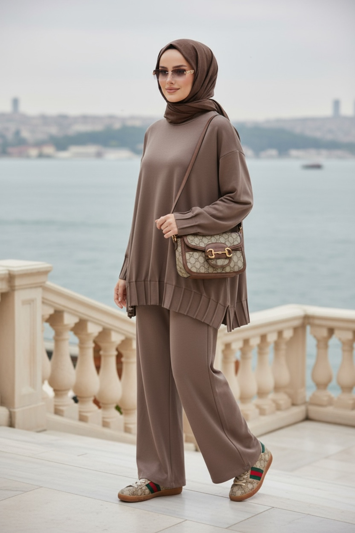 Aselim Hijap Moda Alisa Pileli Premium Modal Kumaş Tesettür İkili Takım – Kahve