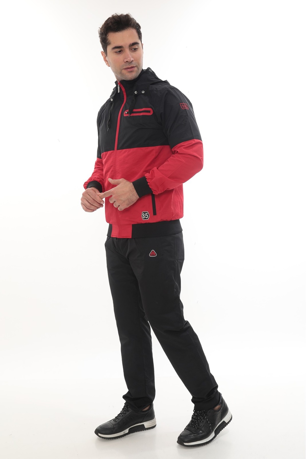Twill Penye Kumaş Çıkma Kapüşonlu Erkek Spor Eşofman Takımı 4410 — قرمز — تصویر 5 از 8