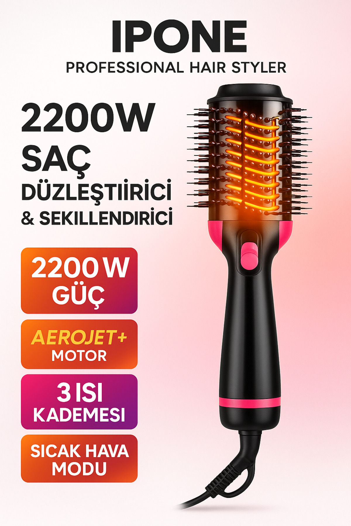 Ipone 2200 W Ultra Hava Üflemeli Saç Şekillendirici Düzleştirici Fön Tarak Saç Kurutma