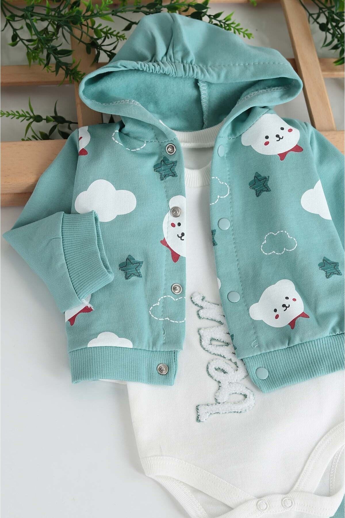 Ege Bebek Erkek Bebek Mini Bear Desenli 3 Parça Mevsimlik Zıbın Takımı / Alt Üst Takım Yenidoğan fotoğrafı 4 (önizleme)