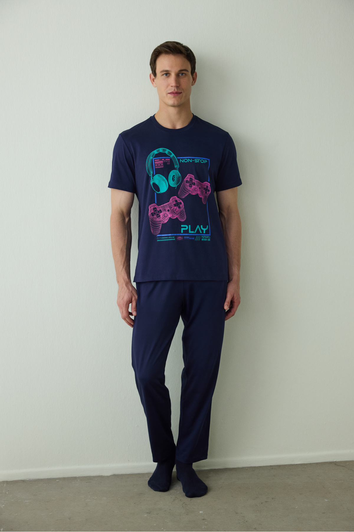 Penti Erkek Nons Slogan Baskılı Pamuklu Pijama Takımı