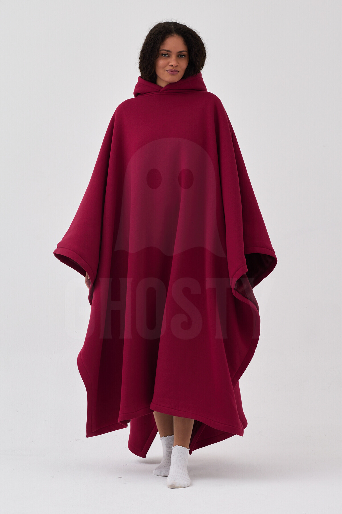 Ghosty Wear Ghosty Pelüş Astarlı Giyilebilir Hoodie Battaniye Bordo
