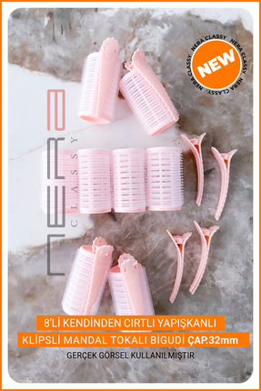 GXMPRO 8li Tokalı Cırtlı Bigudi Cırtlı (ÇAP: 32MM) - Yapışkanlı Saç Bigudisi