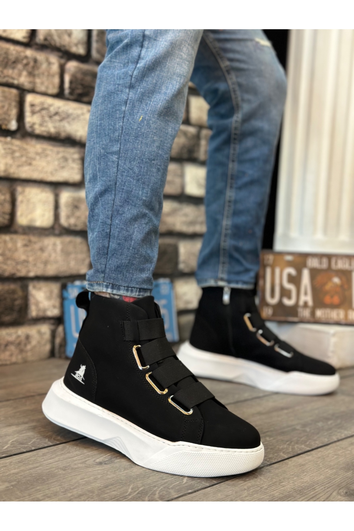 BOA  BA0142 Bantlı Erkek Yüksek Taban Siyah Spor Bot