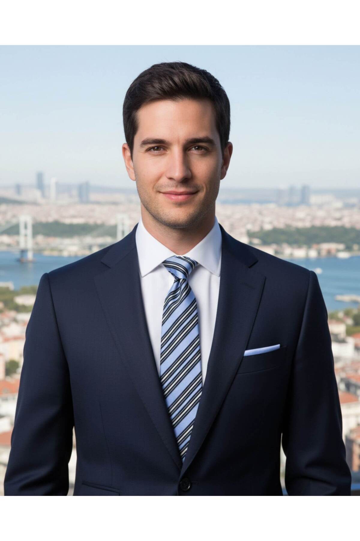  پوشت گردن آبی راه راه 8 سانتی متری سرمه ای با کراوات آبی