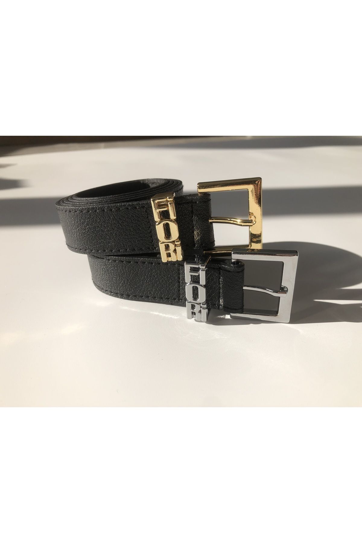 Fiori 2’li Yazılı Köprü Gold Toka Kadın Kemer, Pantolon Kemeri, Ceket Kemeri, Elbise Kemeri, Gömlek Kemer görsel 2