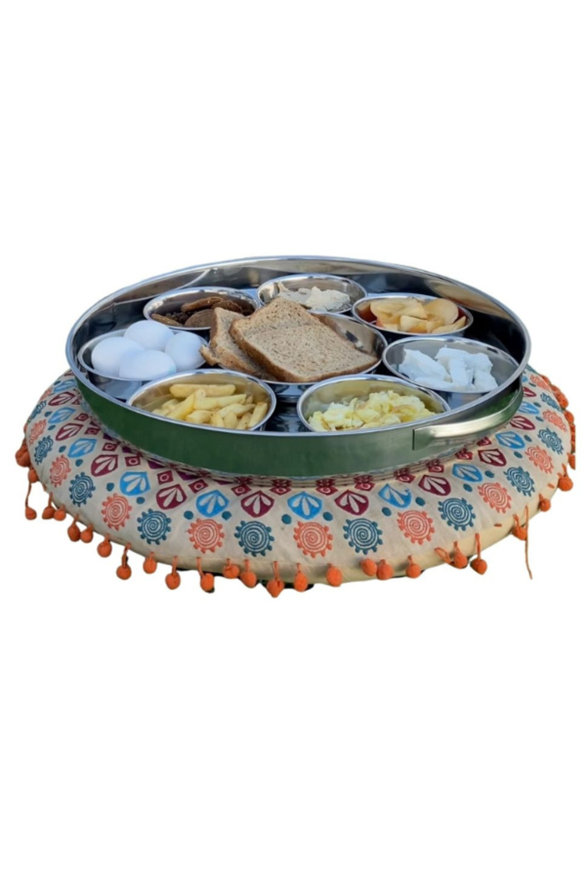 صحن فطور استيل 9 قطع بغطاء