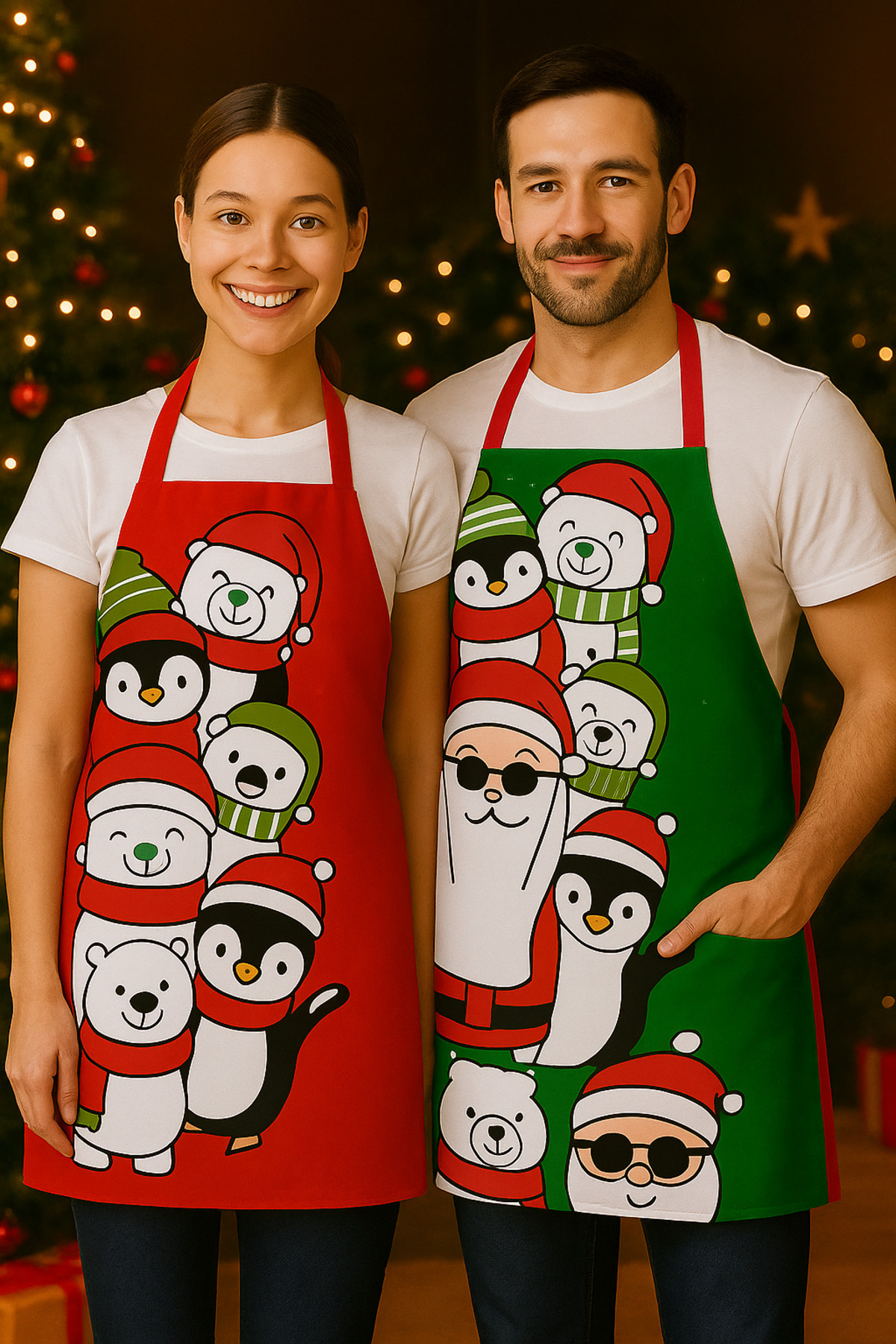 AYSHOME Ays Home 2'Li Yetişkin Yılbaşı Ailesi Mutfak Önlüğü Seti