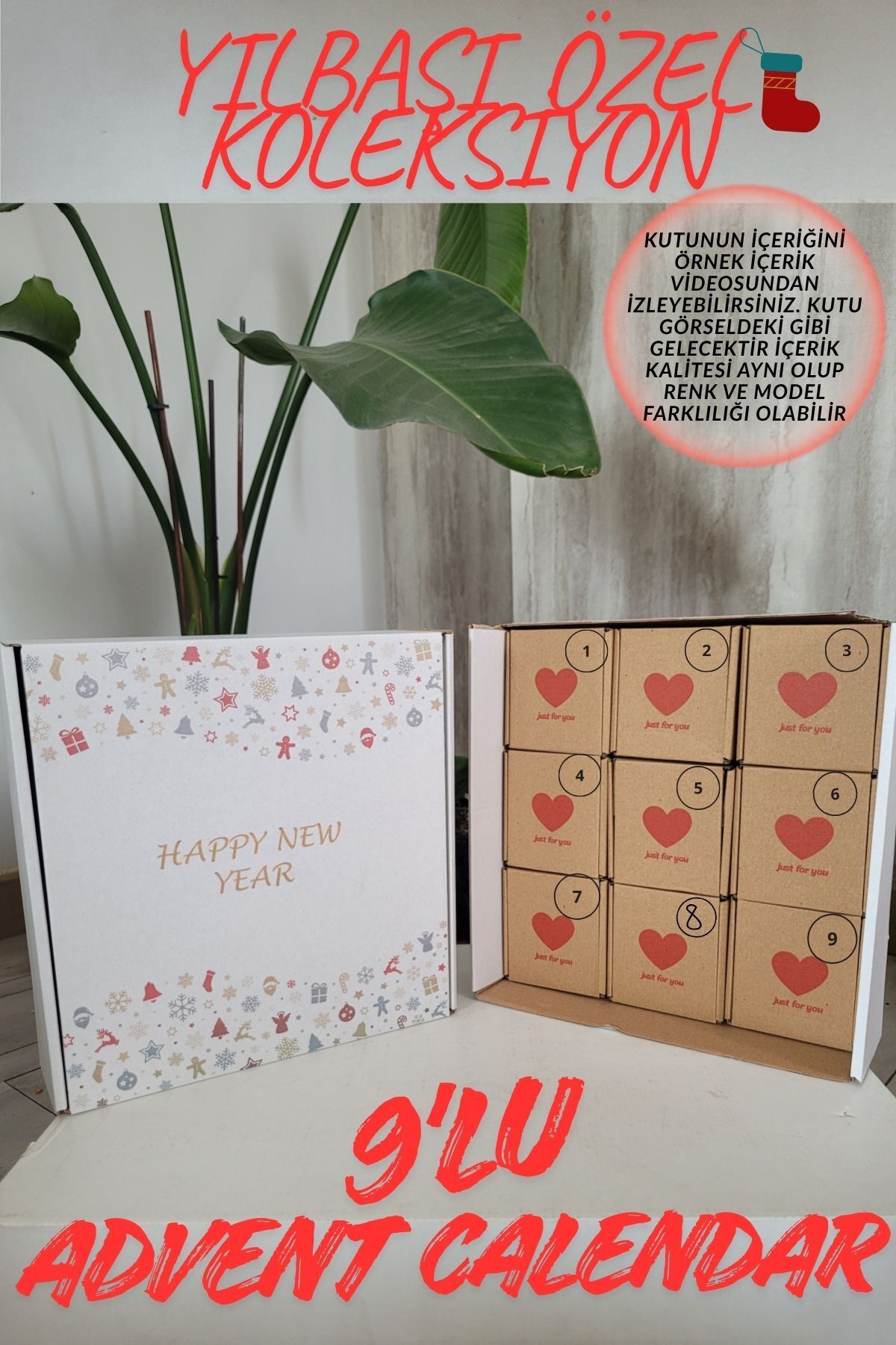 VANİSCE Advent Calendar, Yılbaşı özel 9'lu Hediye Seti 9 Gün 9'li Takı Seti