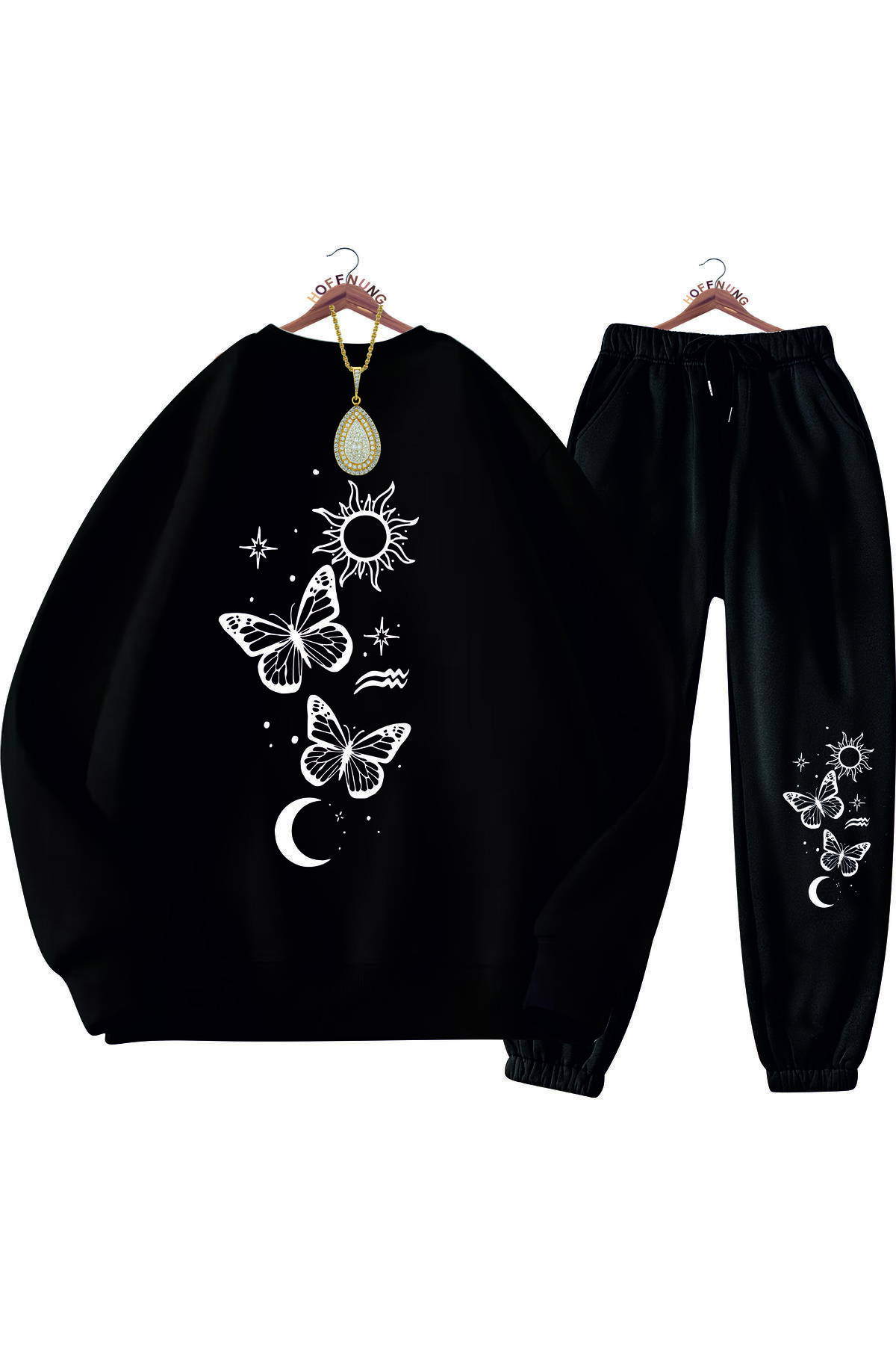 HOFFNUNG Günlük Bisiklet Yaka Üst ve Eşofman Altı Takımı - Düz RenkSUN BUTTERFLY SWEATSHIRT