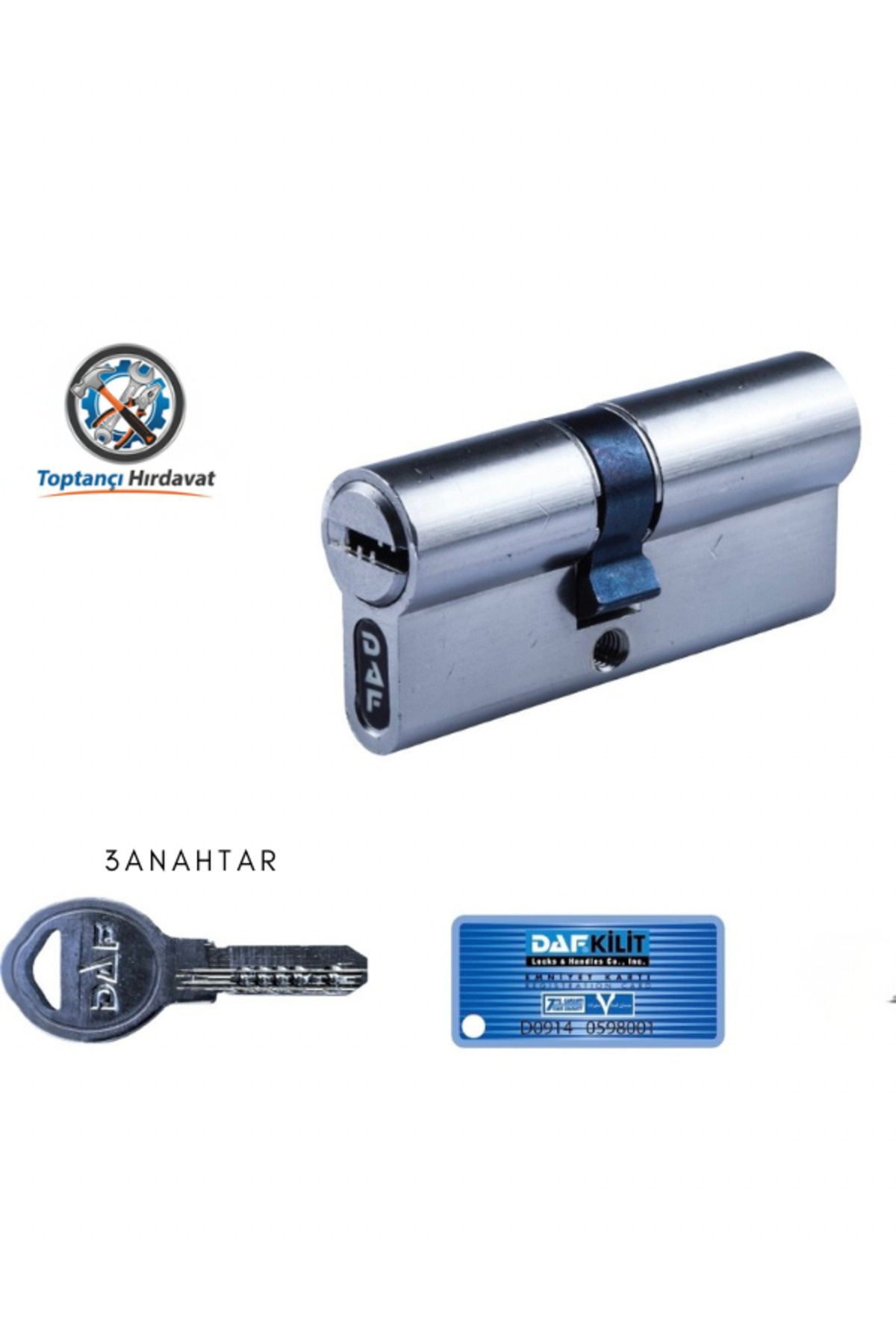 DAF kilit göbeği barel 68 mm şifreli 3 anahtar çelik kapı anahtarı