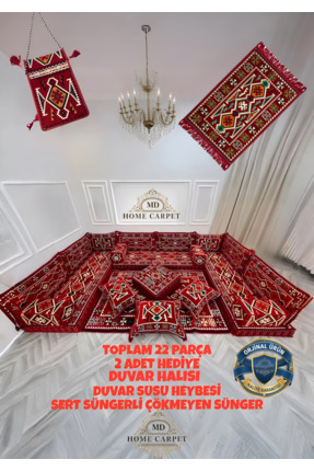 md home carpet Anadolu Desenli Şark Köşesi Yer Minderi Takımı 10 CM KALINLIK–...