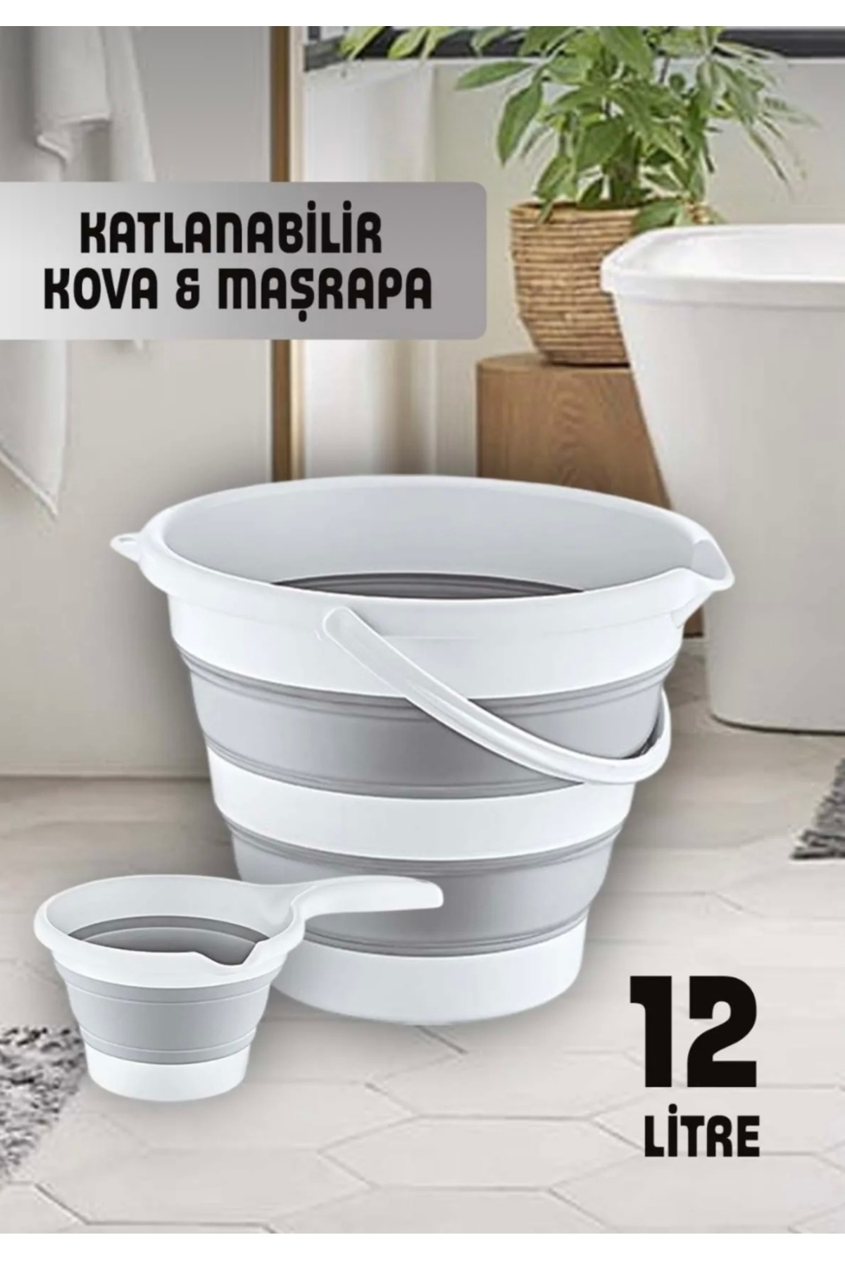 KAYAGROUP Taşınabilir Kamp Kovası 12.8L + Maşrapa 1.1L – Katlanabilir,