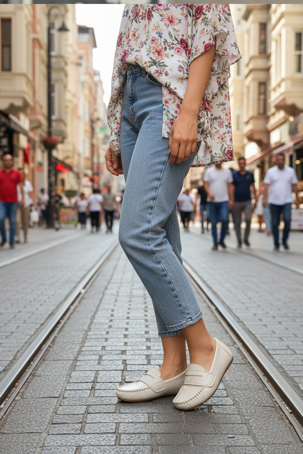 Kadın Krem Günlük Casual Ortopedik Babet Klasik Rahat ve Esnek Taban Şık Hafif Ev İş Dış Mekan Babet