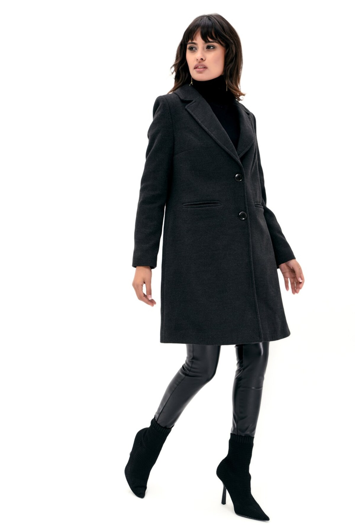 Dewberry  Bayan Palto Kaşe Sıcak Tutan Şık Günlük Klasik Trend Model - Görsel 2