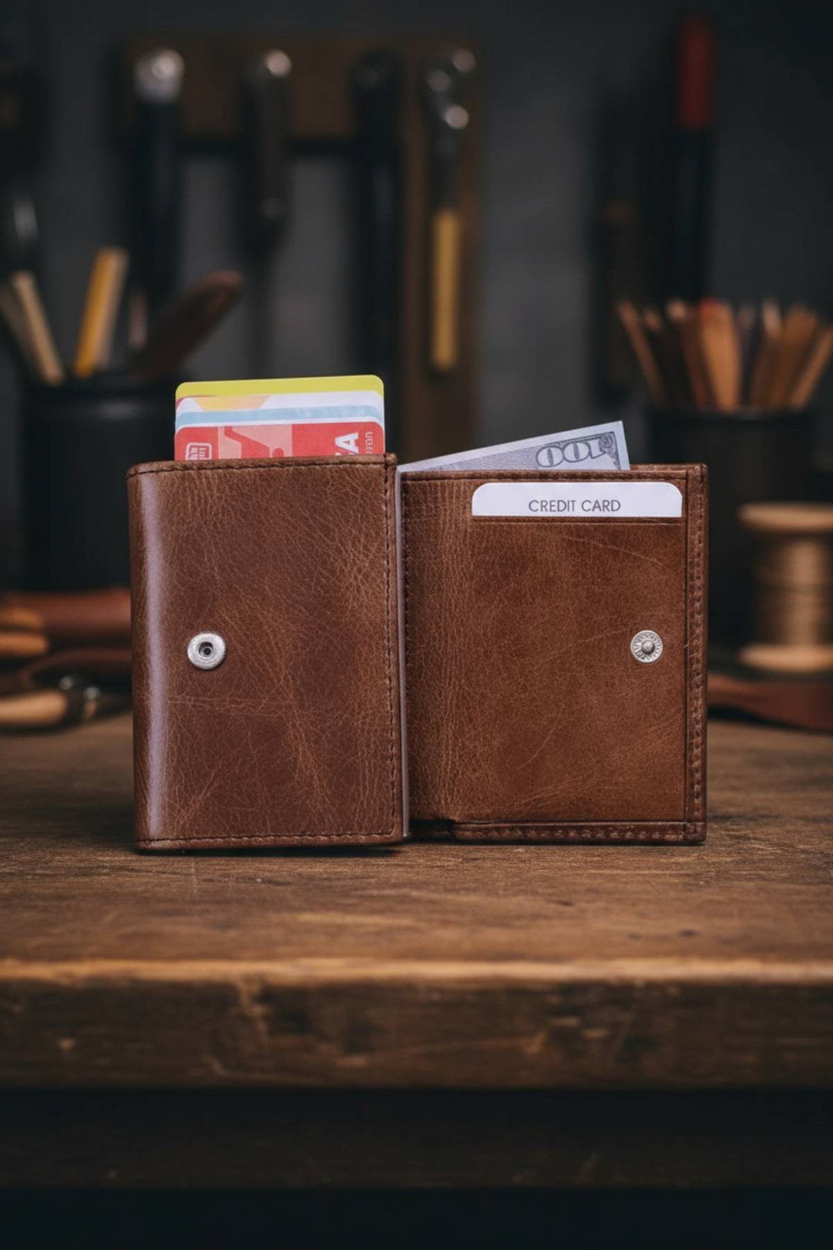 Modica  Hakiki Deri Otomatik Mekanizmalı RFID Korumalı Erkek Kahverengi Kartlık Cüzdan Pescol - Görsel 3