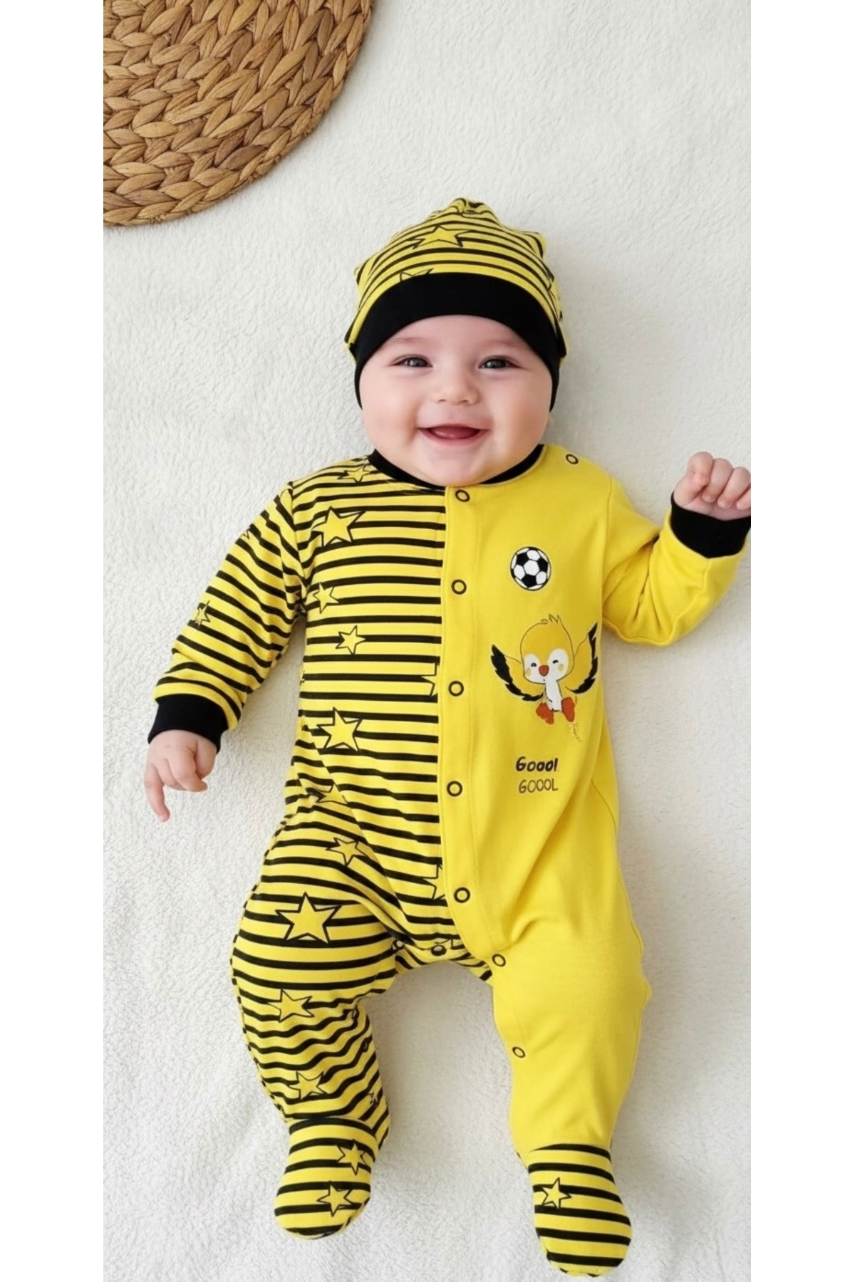 Yellow Navy Blue Baby Fan Jumpsuit
