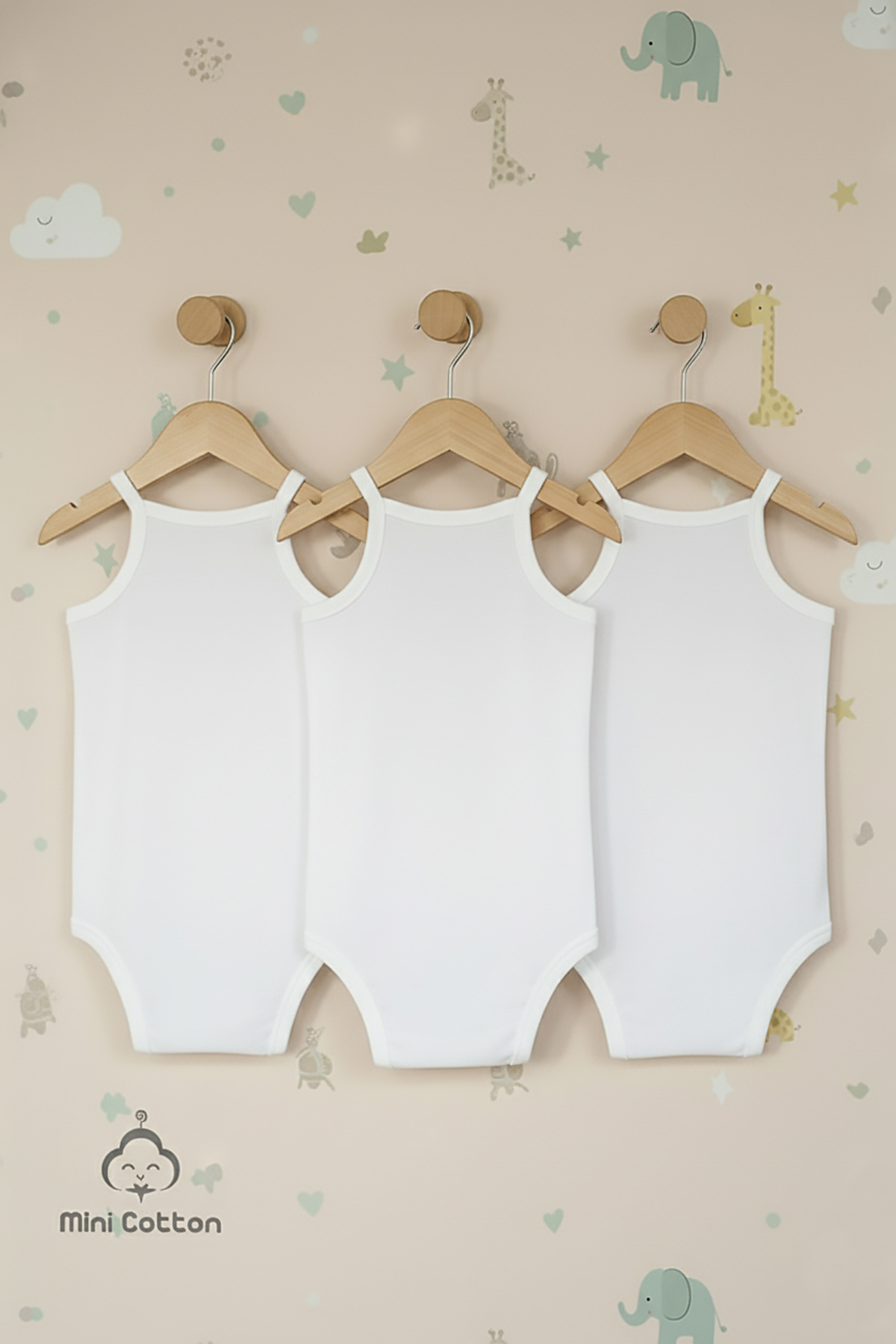 Mini Cotton Organik İp Askılı % 100 Pamuk Ribs Kumaş Basic Kız ve Erkek Bebek 3'lü Body Zıbın fotoğrafı 2 (önizleme)