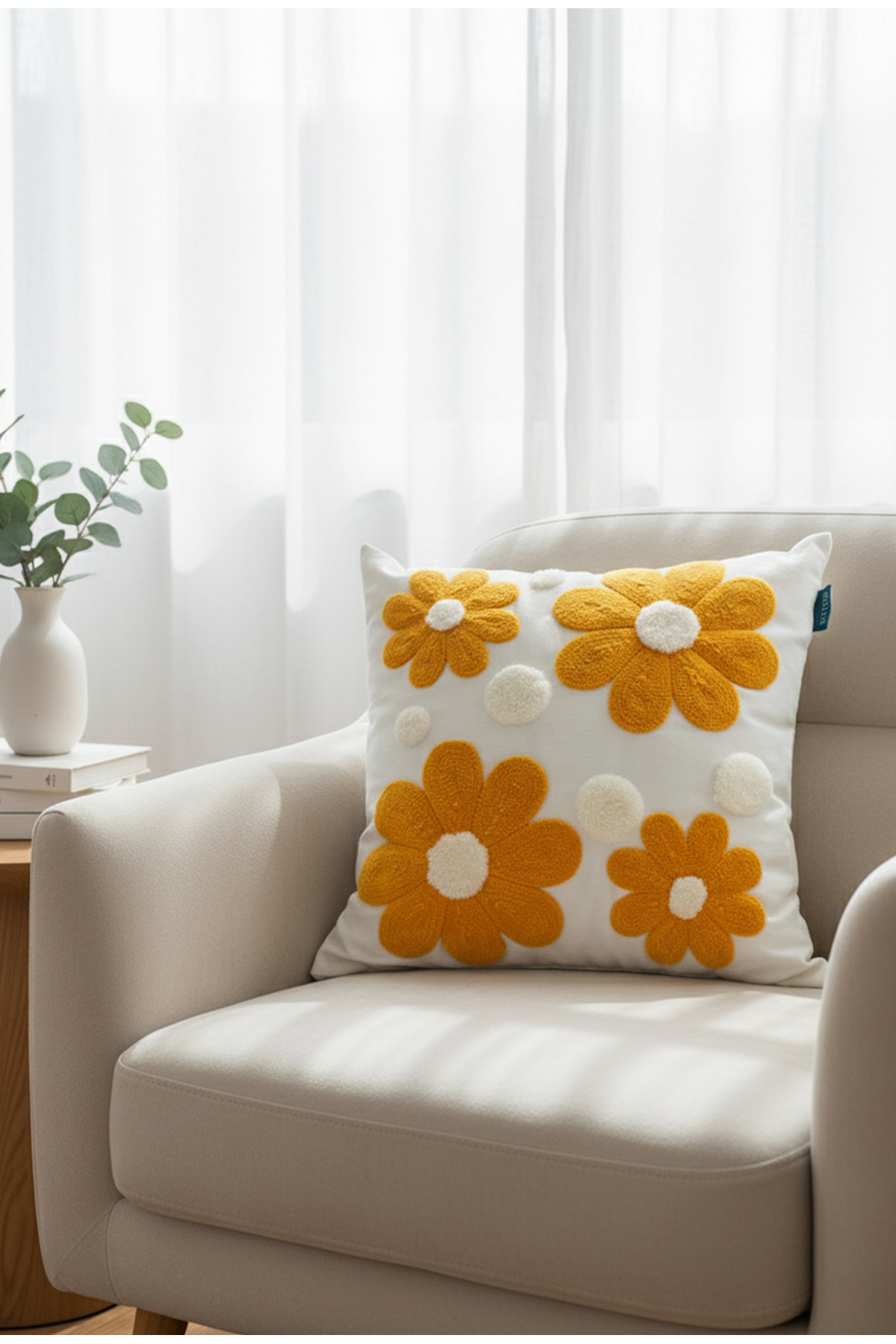 Retro Daisies Punch Embroidered Pillow Case 47x47 cm (NK 2657)