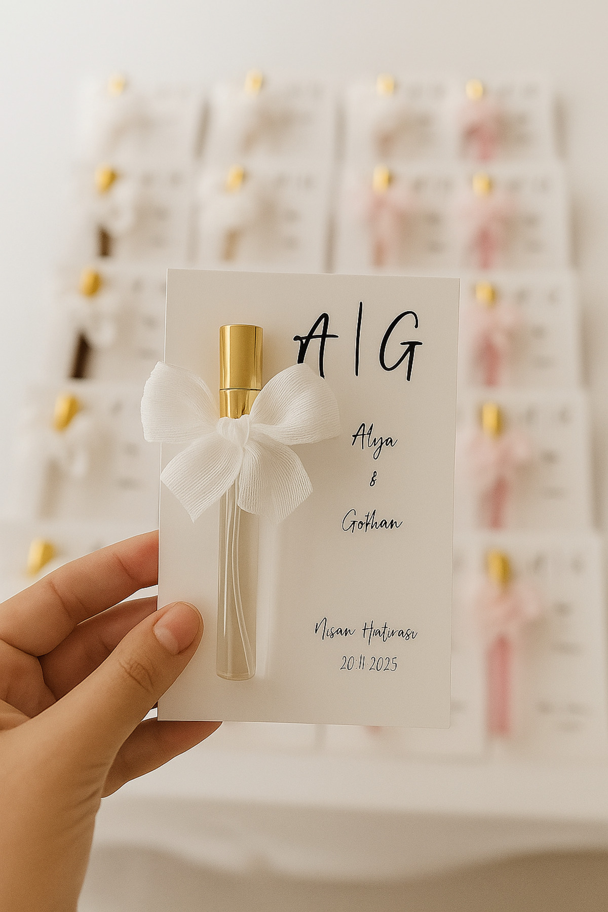 MUM Düğün,Söz,Nişan,Nikah , bebek kartlı kolonya kişiye özel 10 adet hediyelik kolonyalı kart fotoğrafı 4 (önizleme)