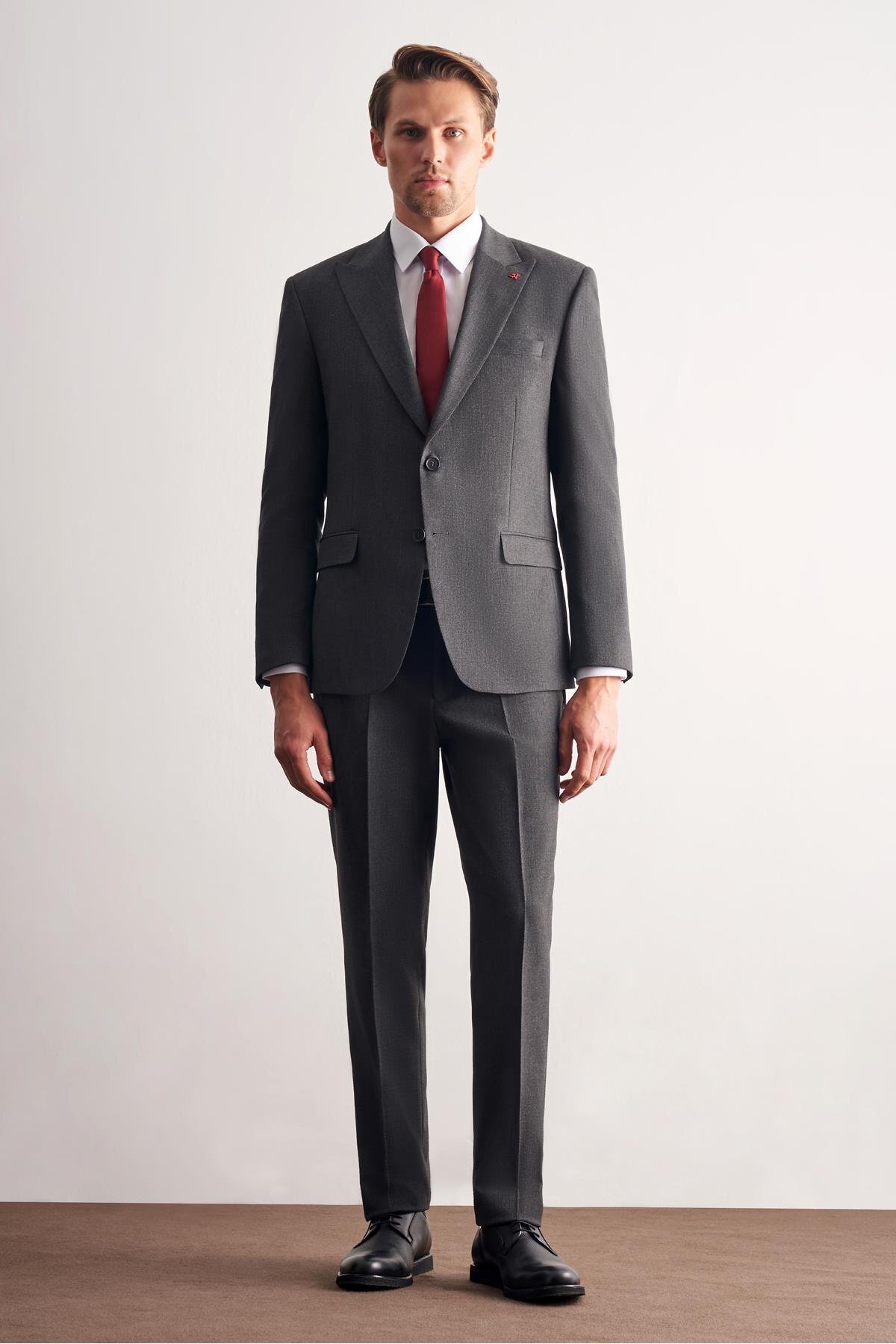 İmza Antrasit Kırlangıç Yaka Tam Astar 6 Drop Slim Fit Takım Elbise 1001255162