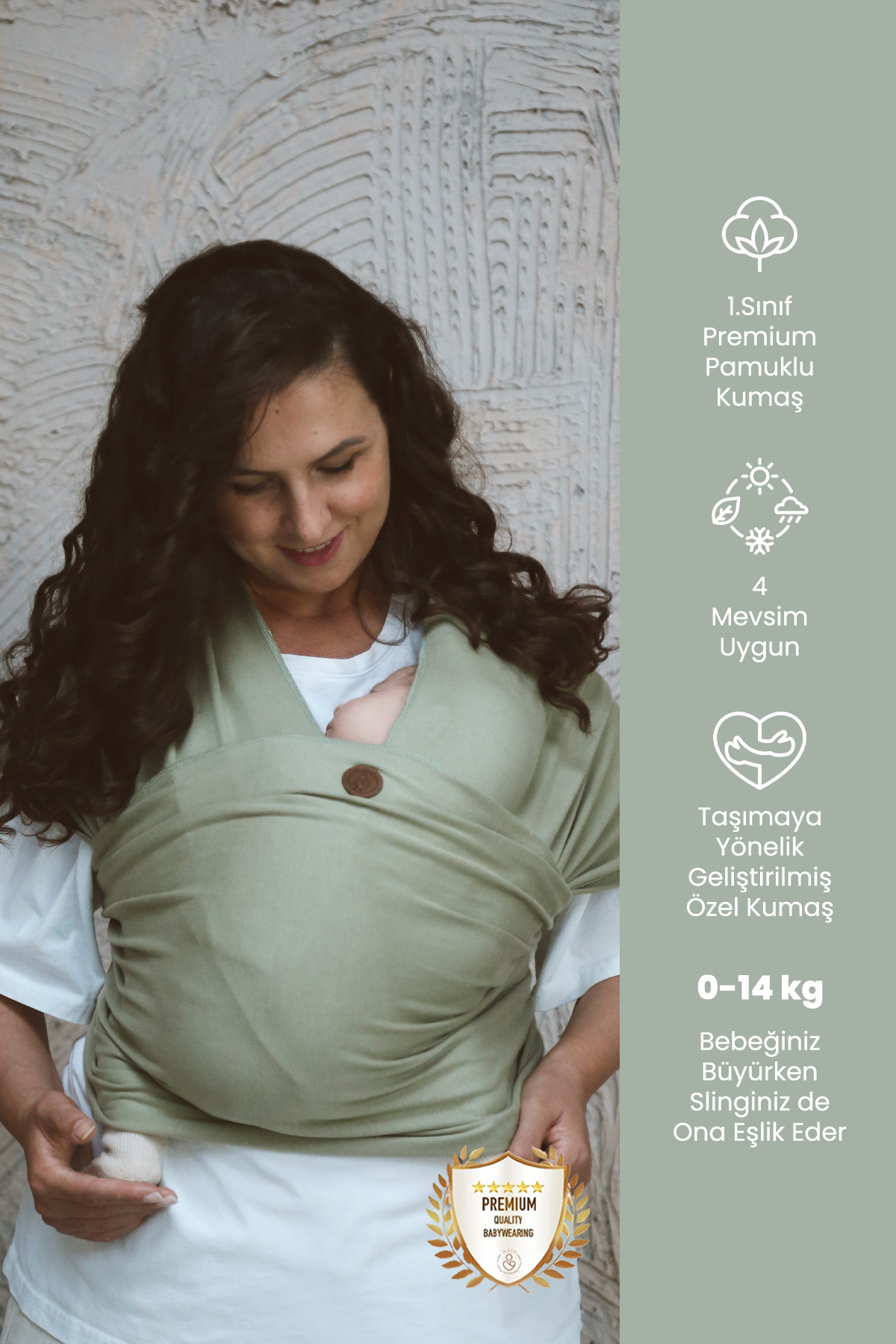 ilays beauty Premium Birinci Sınıf Pamuklu Esnek Wrap Sling Haki Yeşili (BABYWEARİNGE ÖZEL ÜRETİM KUMAŞ)