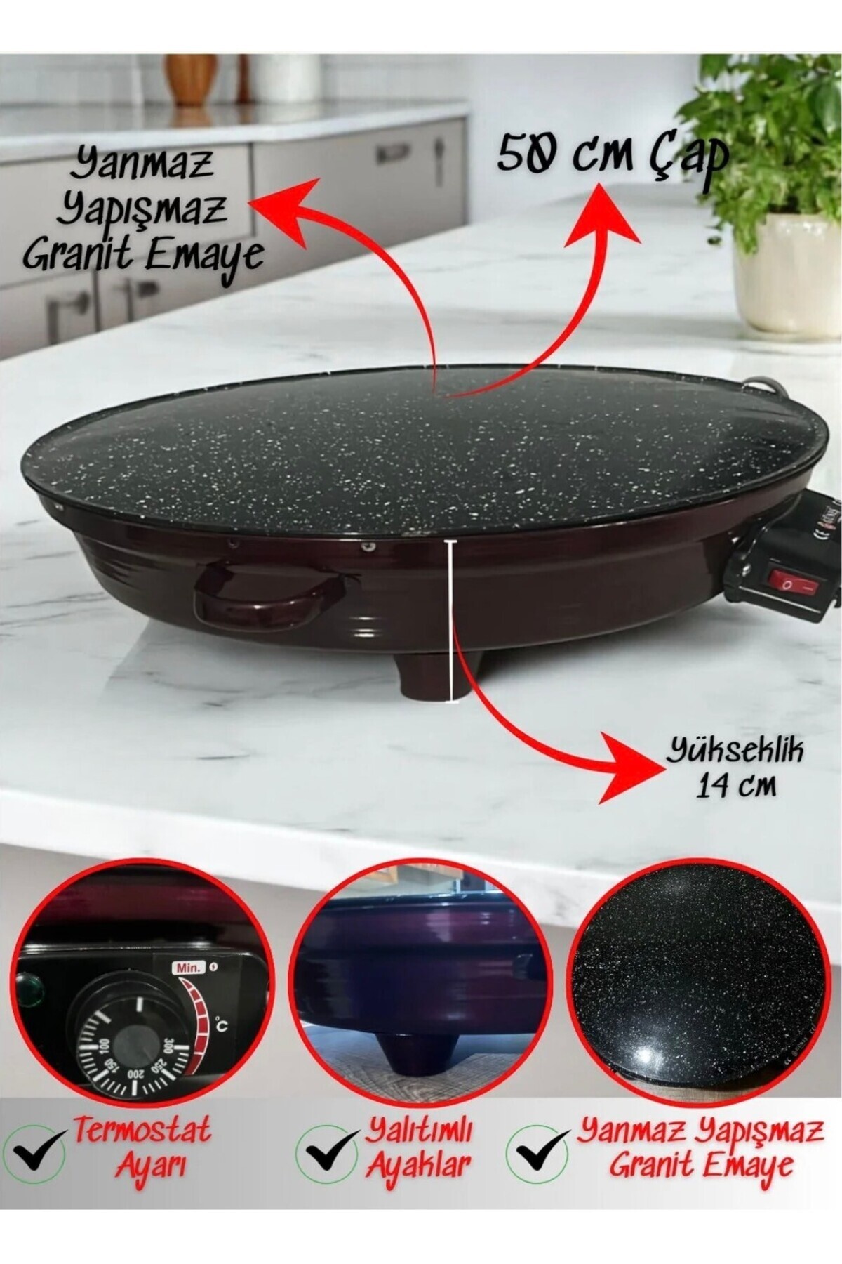 Genel Markalar 2000W Elektrikli Katmer ve Gözleme Sacı, Termostatlı, Pratik ve Kullanışlı