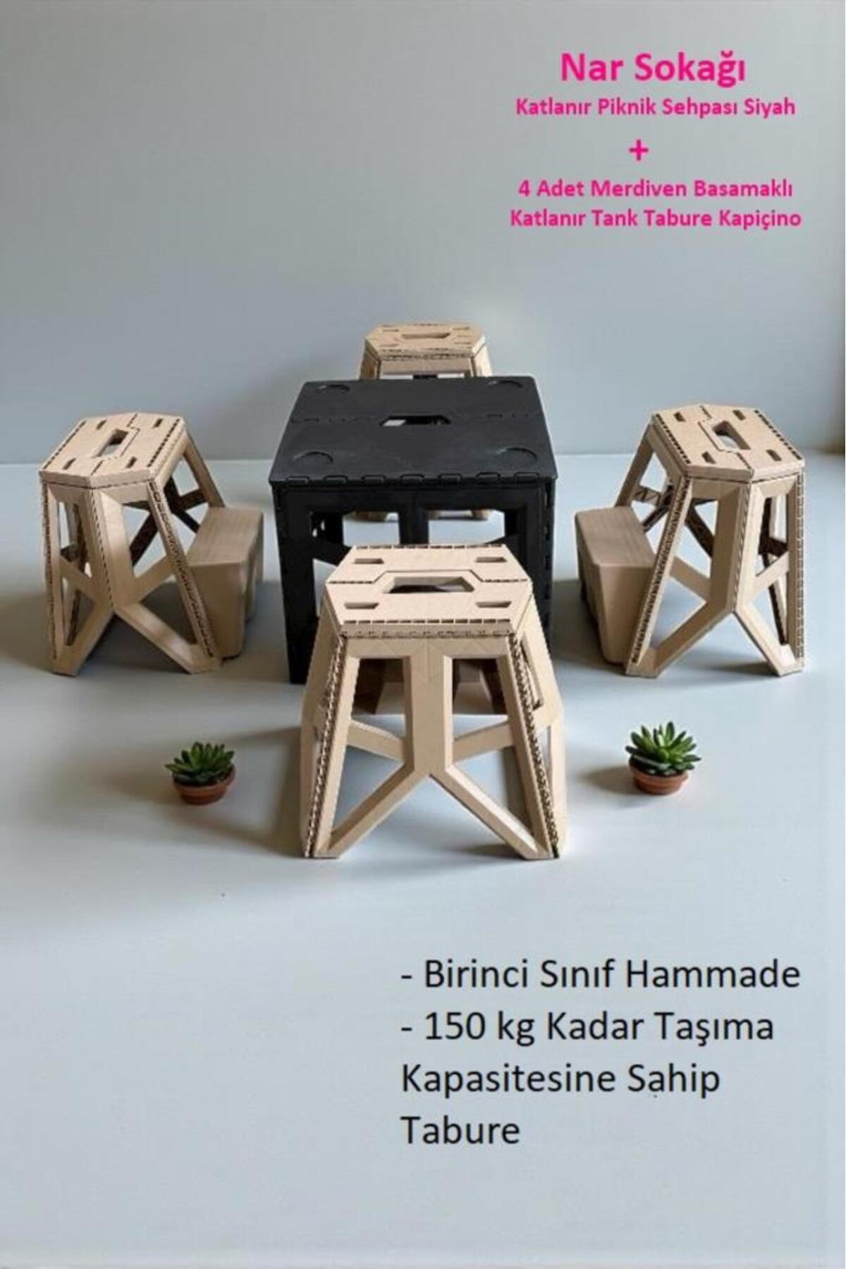 nar sokağı Kamp ve Piknik Masa Takımı Katlanabilir Masa ve 4 Adet Merdiven Basamaklı Tank Tabure Kapiçino