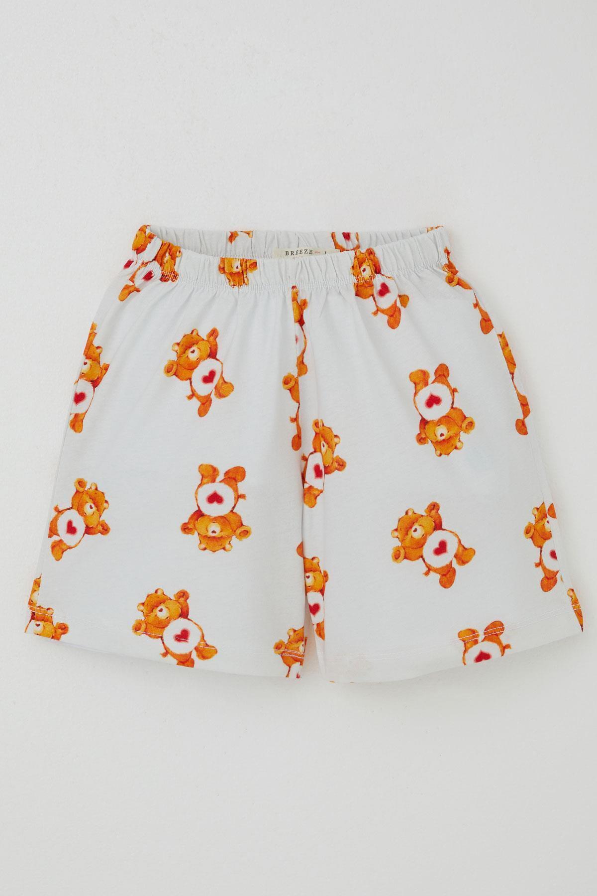 Breeze Kız Çocuk Şortlu Pijama Takımı Kalpli Bebek Ayıcık Desenli 4-8 Yaş, Beyaz fotoğrafı 7 (önizleme)