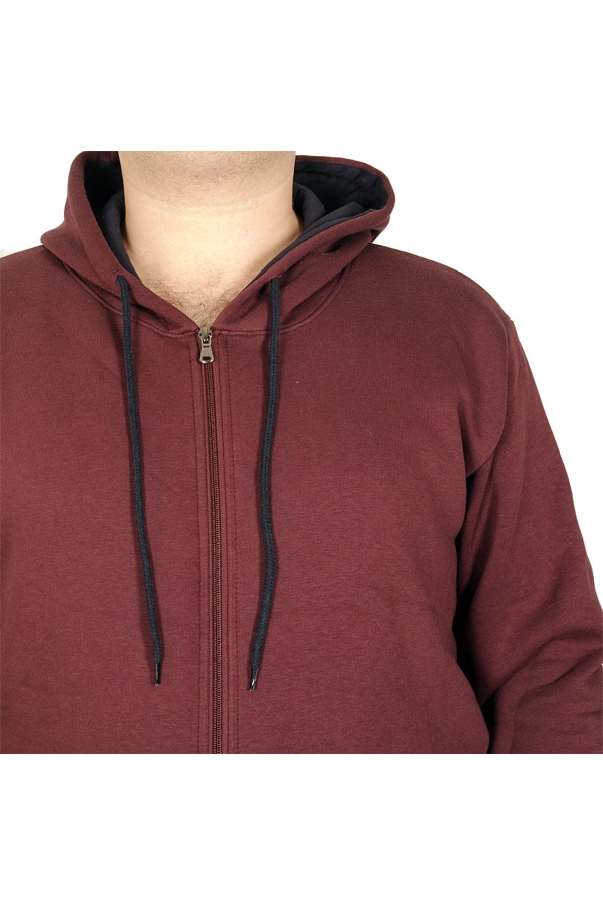 ModeXL Mode Xl Erkek Sweatshirt Kapşonlu Zippered Basic 20543 Mürdüm görsel 4