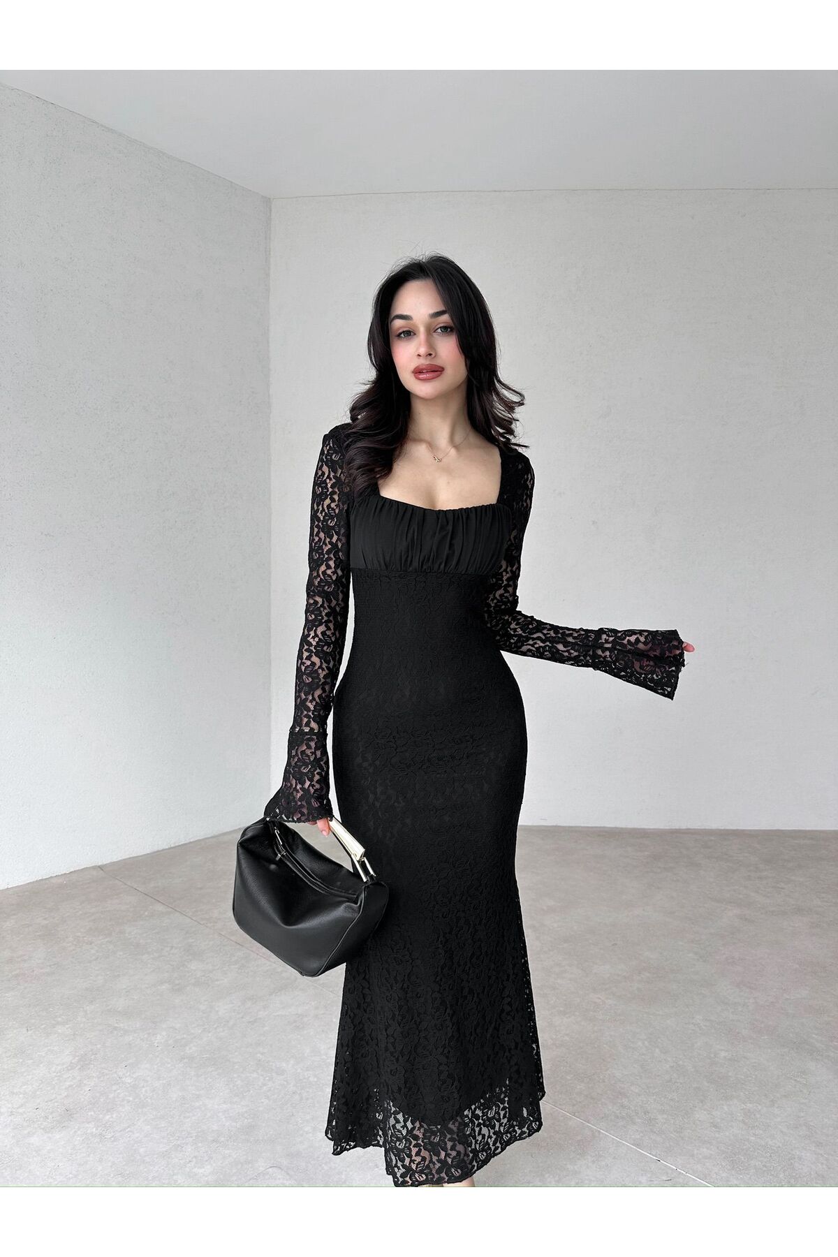 Mooi Butik  MONTANA Midi Elbise 5978 - Siyah