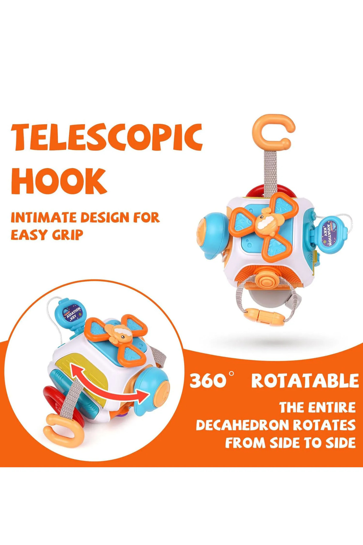 یک مکعب اسباببازی حسی مونتهسوری «بیبی بیزی بورد» برای خردسالان، فعالیتهای آموزشی و یادگیری، مناسب برای سفر.