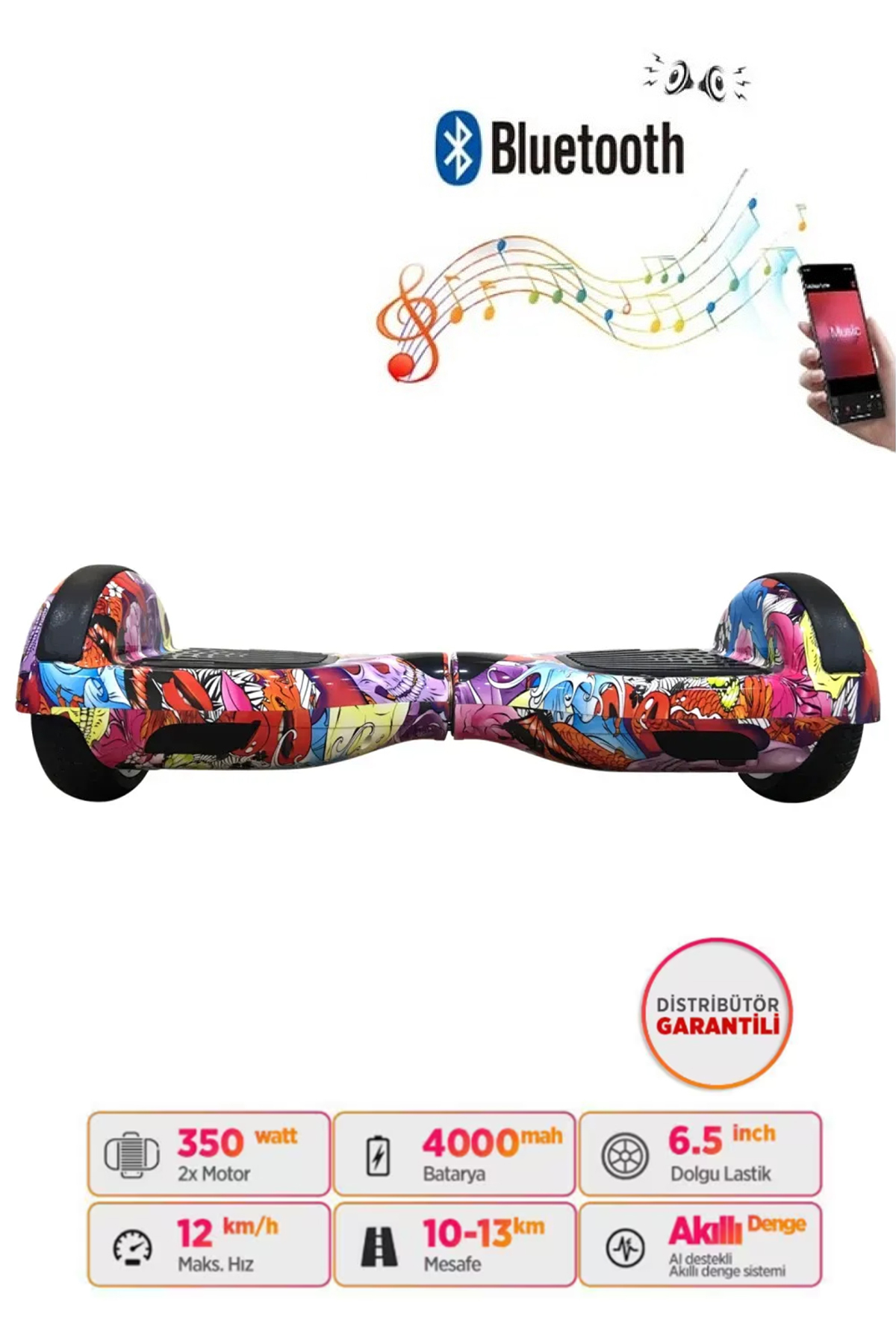 Electric Skateboard Scooter Hoverboard 6.5 Inch Graffiti with Bluetooth Speaker D16