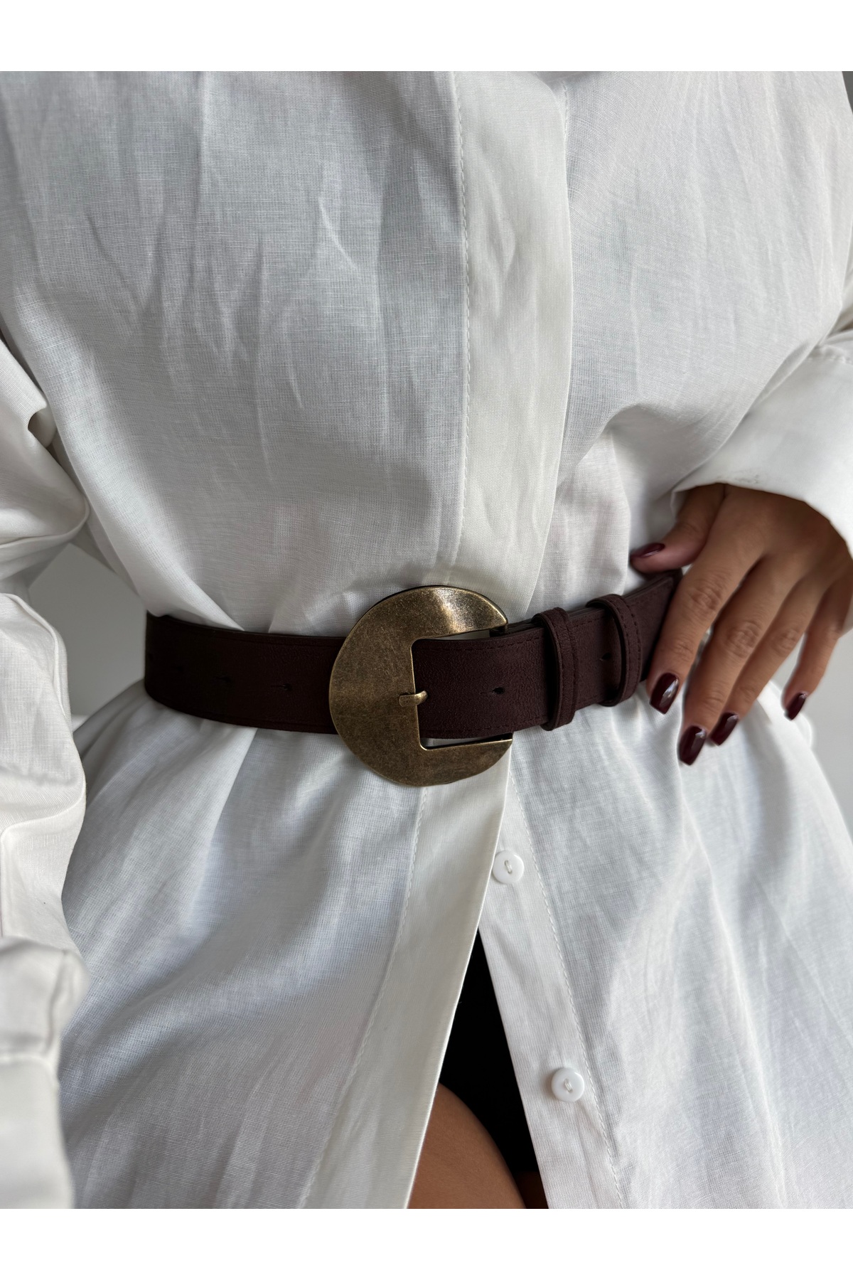 Fiori  Süet Oval Tokalı Kadın Pantolon Kemeri, Ceket Kemeri, Elbise Kemeri, Gömlek Kemeri - Görsel 7