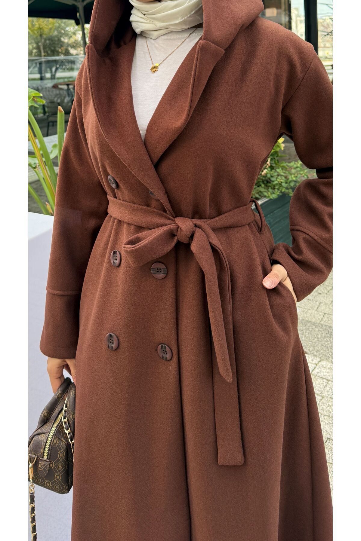 BURCU TESETTÜR  KAPŞONLU KAŞE KABAN - Görsel 8