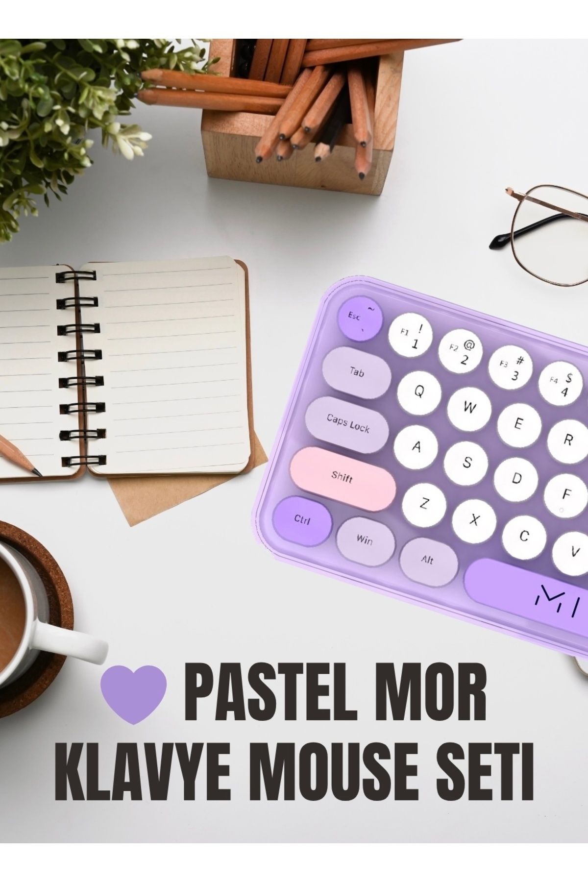 Mithrion Retro Pastel Renkli Kablosuz Klavye ve Mouse Seti