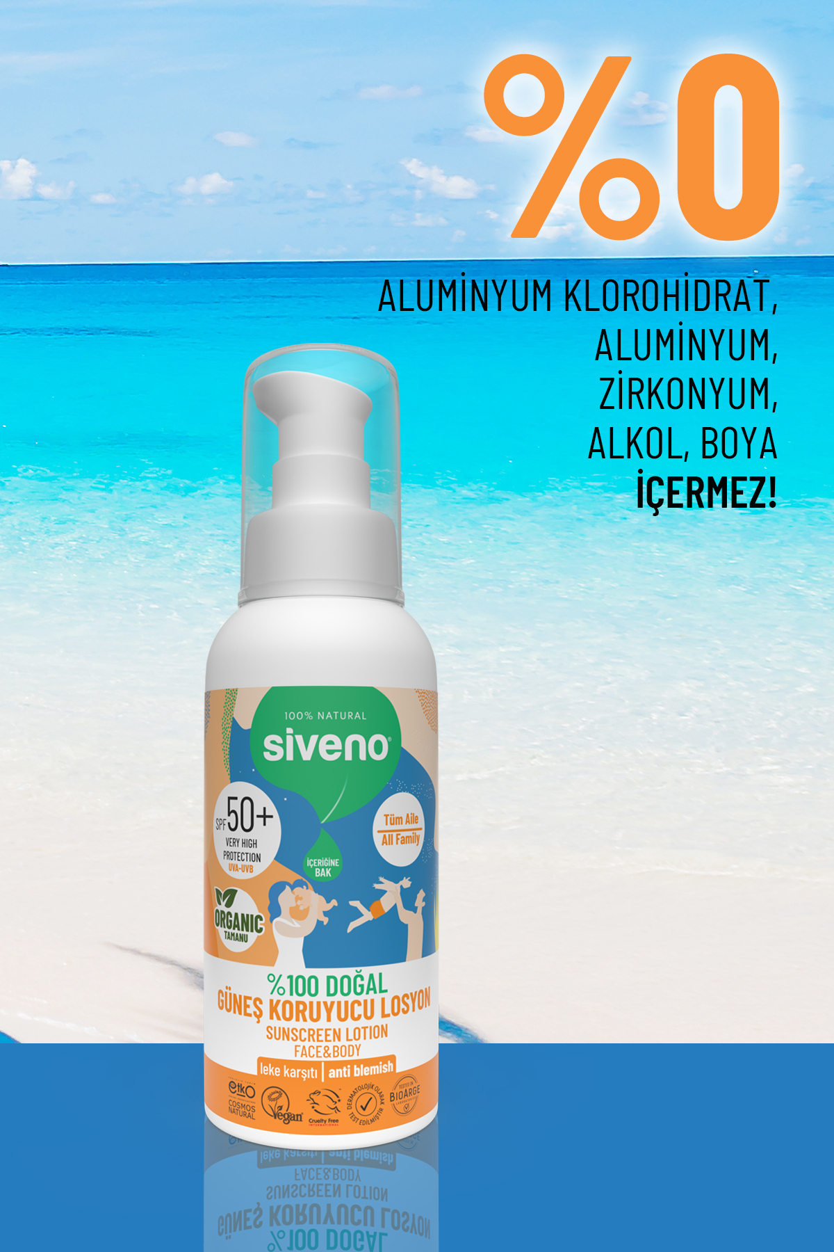 Siveno %100 Doğal ve Organik Tamanu Yağlı Güneş Losyonu Mineral Filtreli Tüm Aile Için 50 Spf 100 ml fotoğrafı 3 (önizleme)