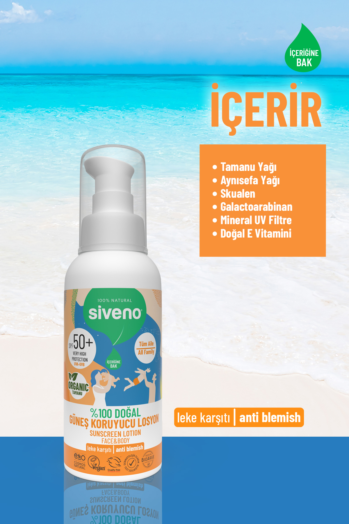 Siveno %100 Doğal ve Organik Tamanu Yağlı Güneş Losyonu Mineral Filtreli Tüm Aile Için 50 Spf 100 ml fotoğrafı 4 (önizleme)