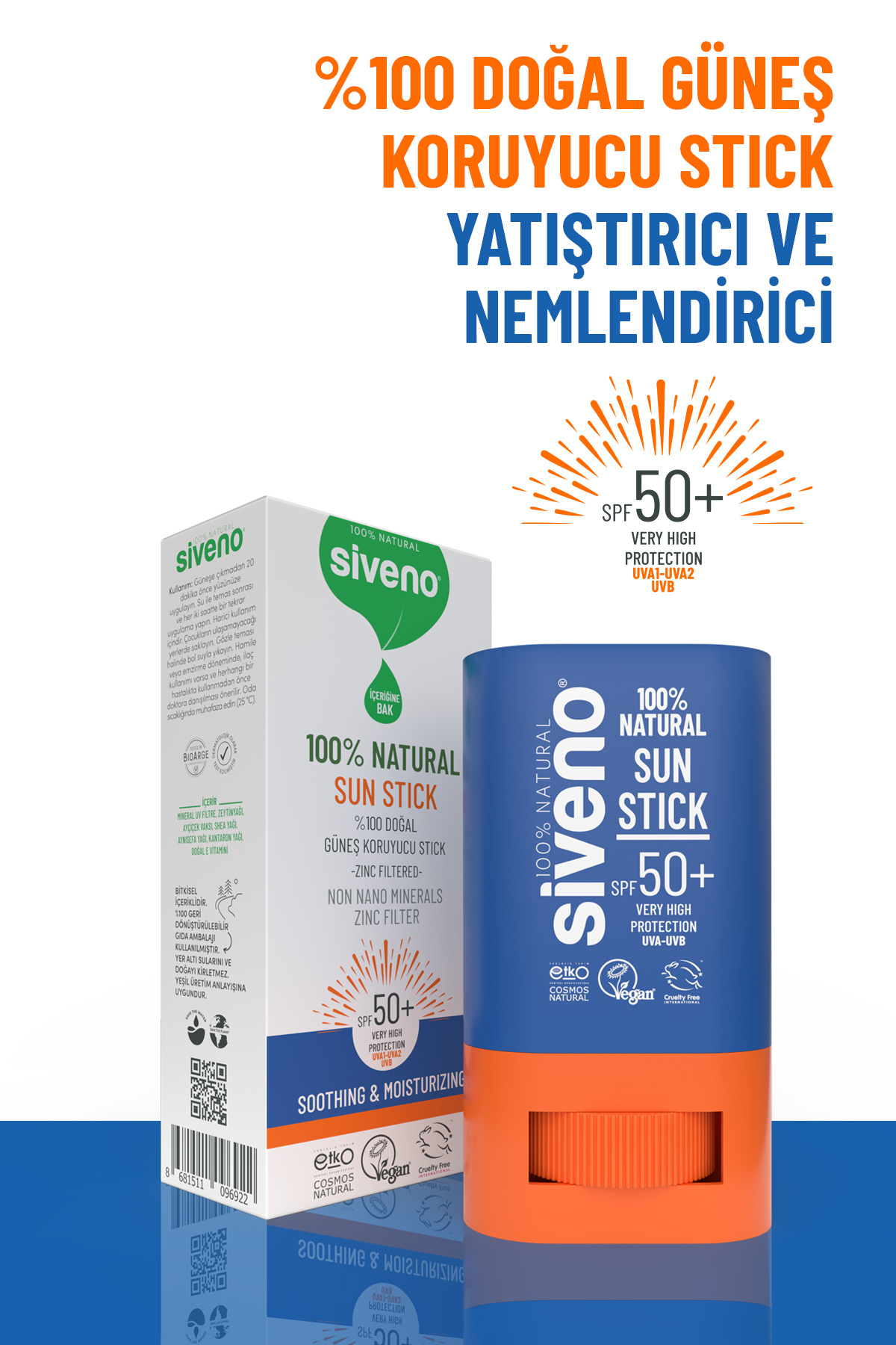 Siveno %100 Doğal Stick Güneş Koruyucu Mineral Filtreli Renkli Ton Eşitleyici Hassas SPF50+ UVA UVB 15 gr fotoğrafı 7 (önizleme)