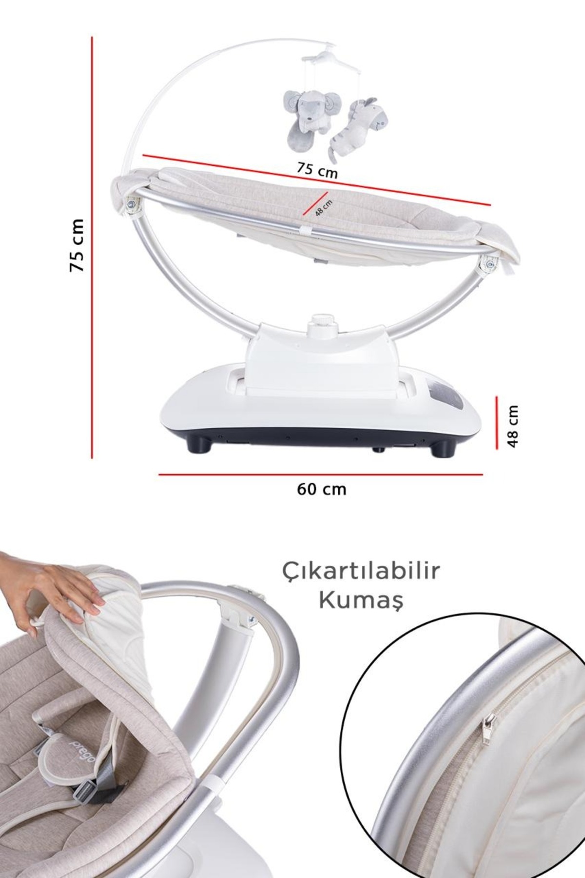 Prego Montes Uzaktan Kumandalı, Müzikli ve Otomatik Sallanan Elektrikli Ana Kucağı & Ev Tipi Beşik fotoğrafı 3 (önizleme)