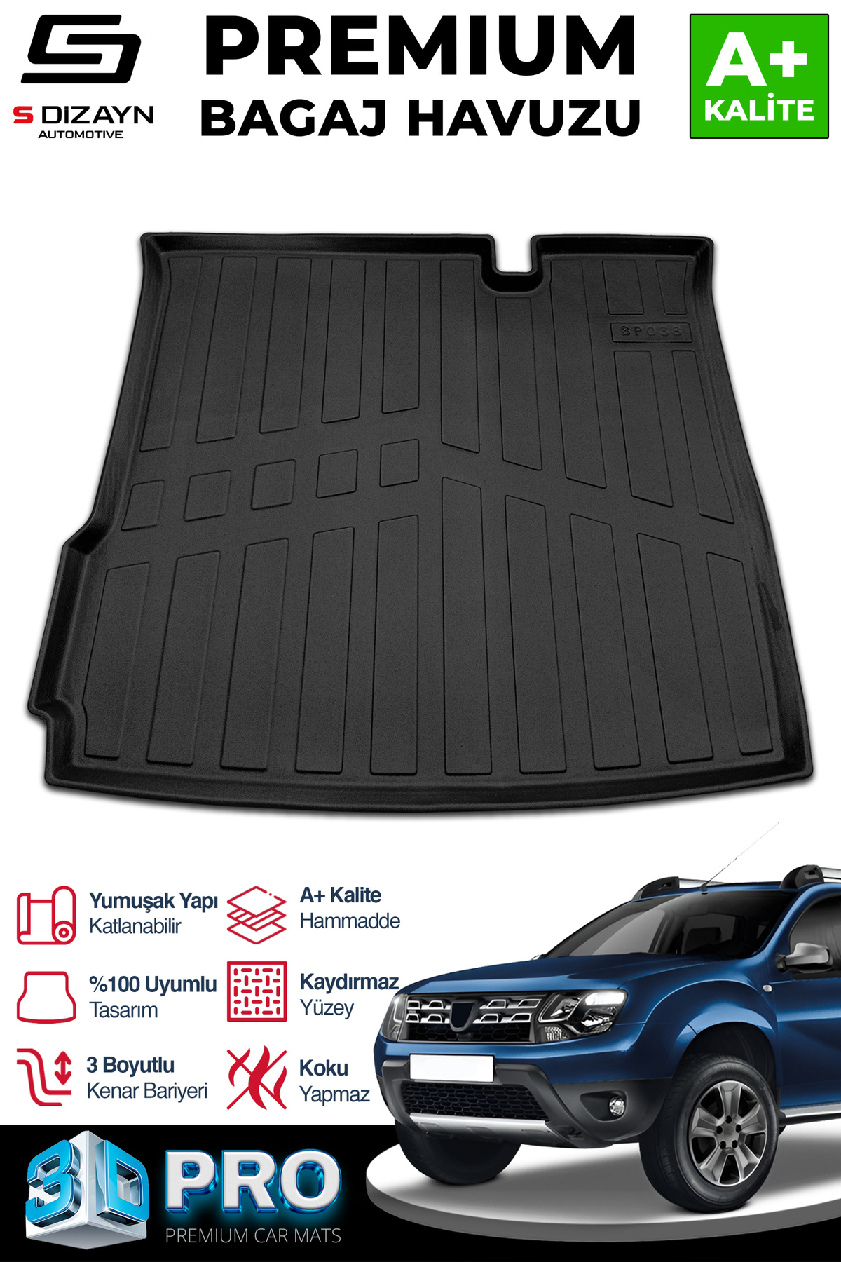 S Dizayn S-Dizayn Dacia Duster 4X2 3D Pro Bagaj Havuzu 2018-2022 A+ Kalite 3BH-SDZ190-X2