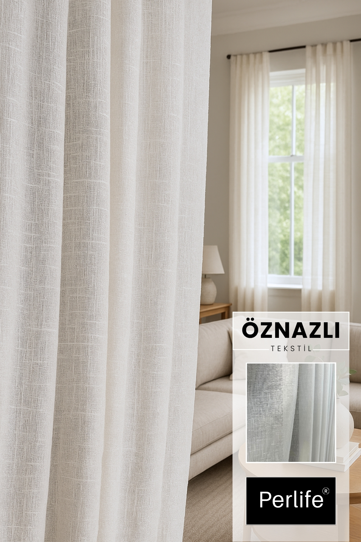 Linen Tulle Curtain – Full Textured – Frequent Pleat | Write Your Full Size as "Question" to the Seller!
