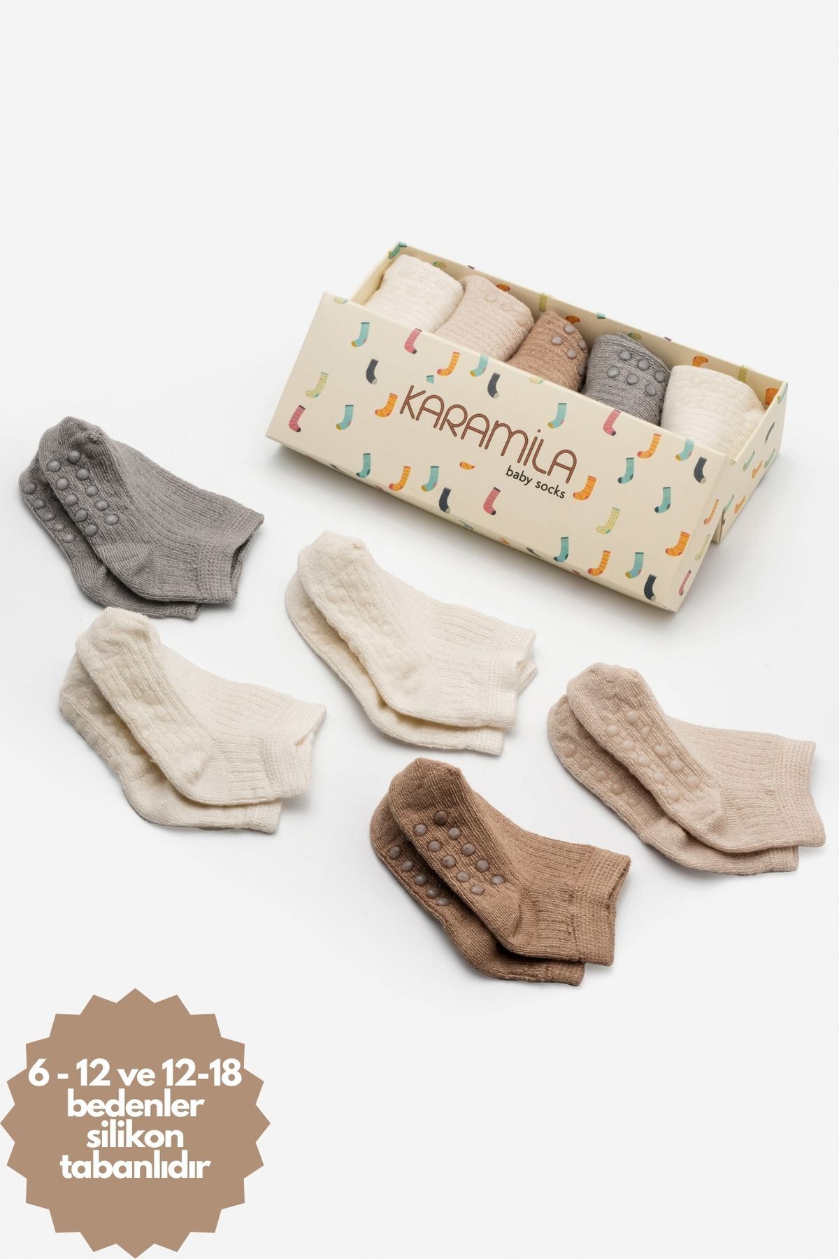 KARAMİLA 5'li Set Bebek Çorap Doğal Bambu Patik ( 6 Ay'dan Sonraki Bedenler Silikon Tabanlıdır. ) fotoğrafı 2 (önizleme)