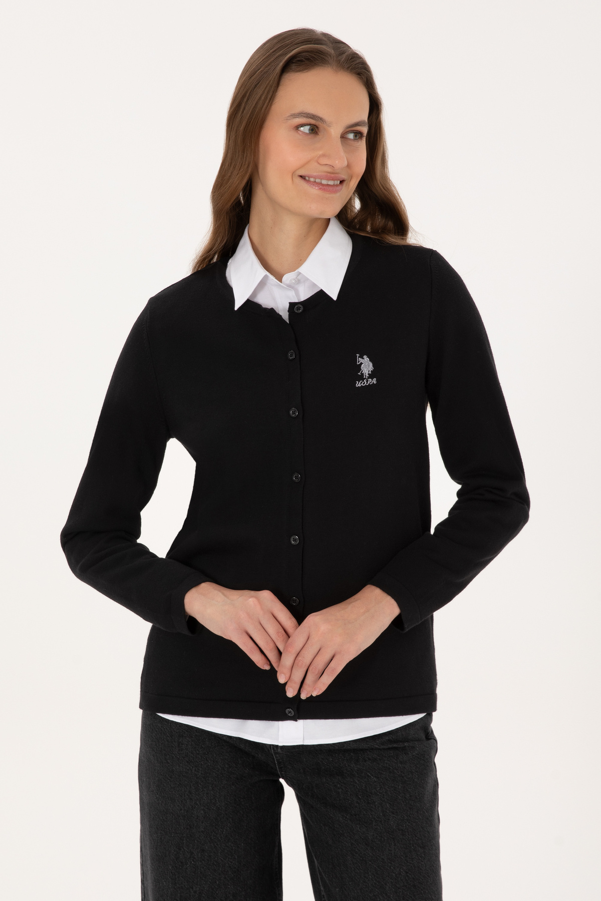 U.S. Polo Assn.  Kadın Siyah Basic Triko Hırka 50313624-VR046