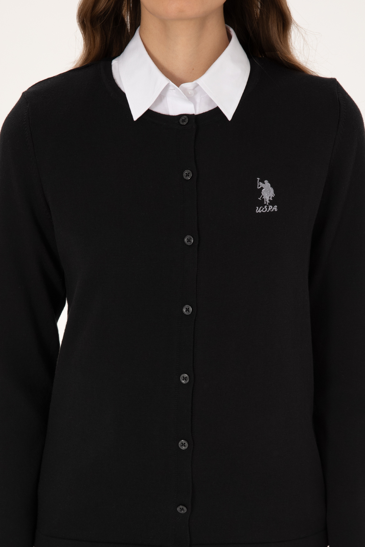 U.S. Polo Assn.  Kadın Siyah Basic Triko Hırka 50313624-VR046 - Görsel 6