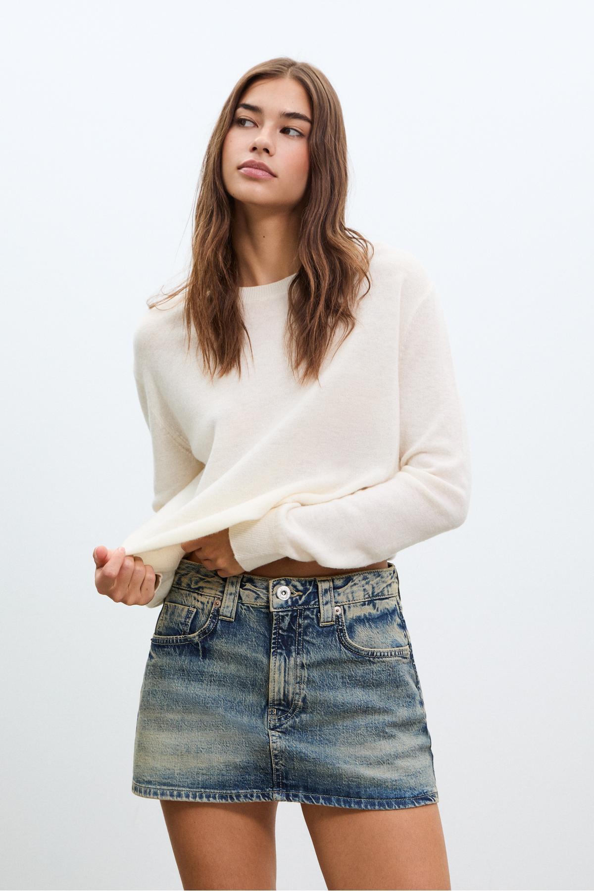 Stradivarius  D62 Denim Şort Etek - Görsel 3