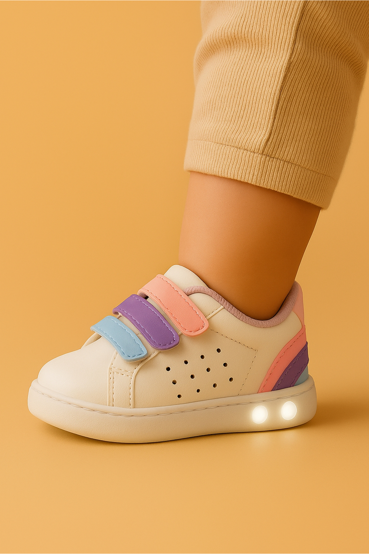 Pink-Purple Orthopedic Lighted Velcro Light Comfortable Soft Flexible Baby Girl First Step Shoes