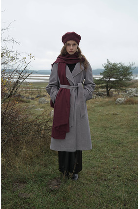 Fatma Atasoy Oversize Tay Tüyü Gri Basic Kaban