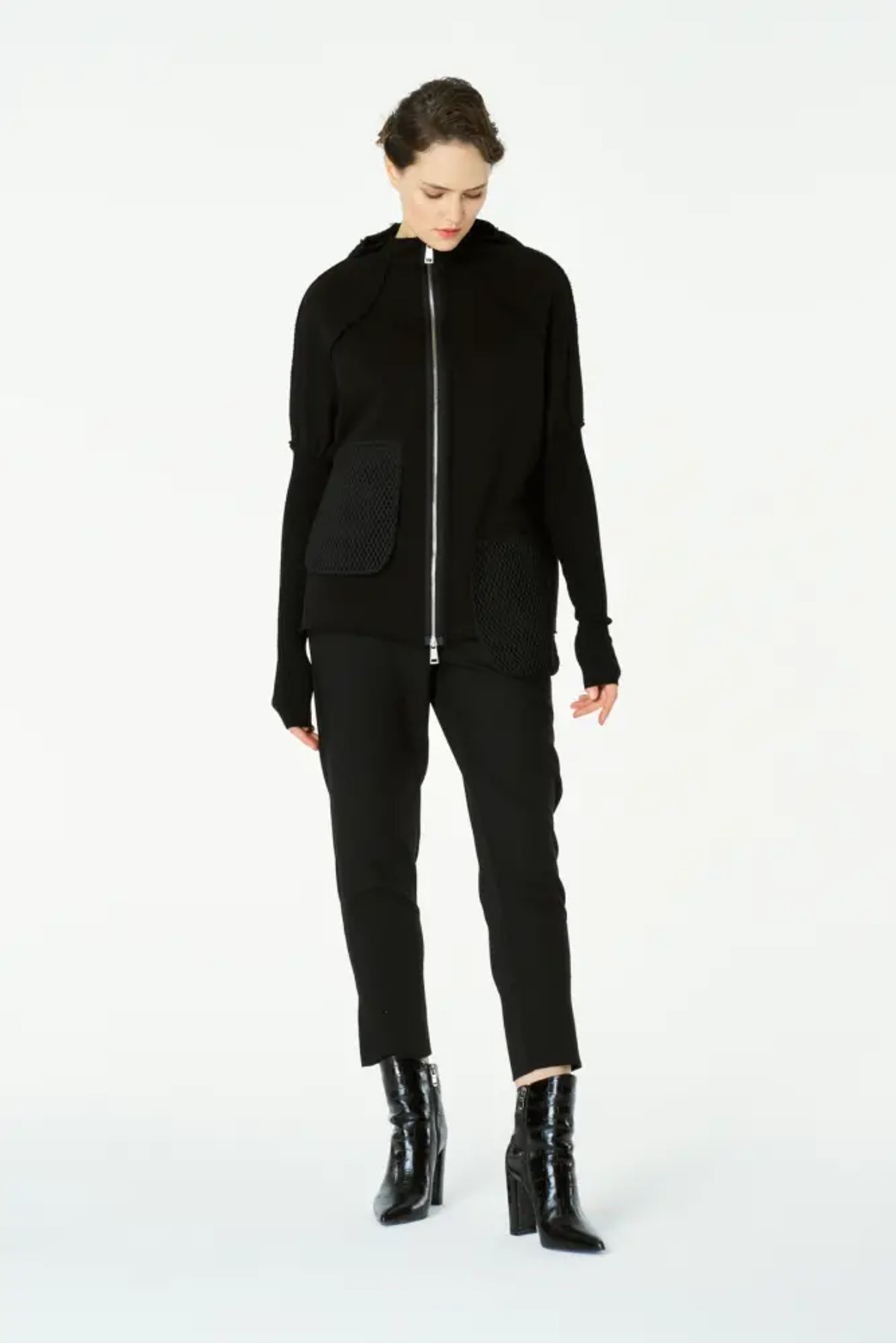 BİZE Triko Kol Üç İplik Mont - Siyah