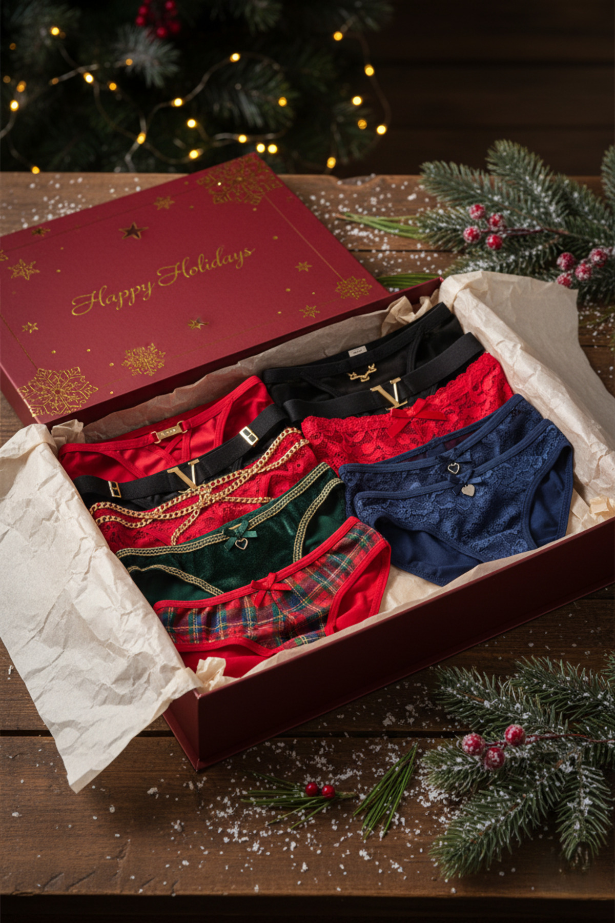 24 Adet Karışık String Tanga Külot, Yılbaşı,Sevgiliye Hediye, Advent Calendar(Lüks Hediye Kutusunda)